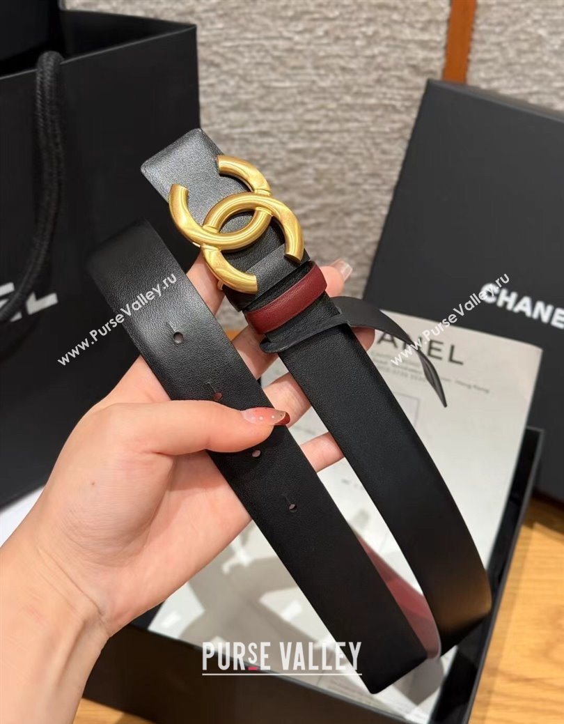 Chanel Calfskin Leather Reversible Belt 3cm with CC Buckle Black/Gold 2025 123101 (99-251231115)
