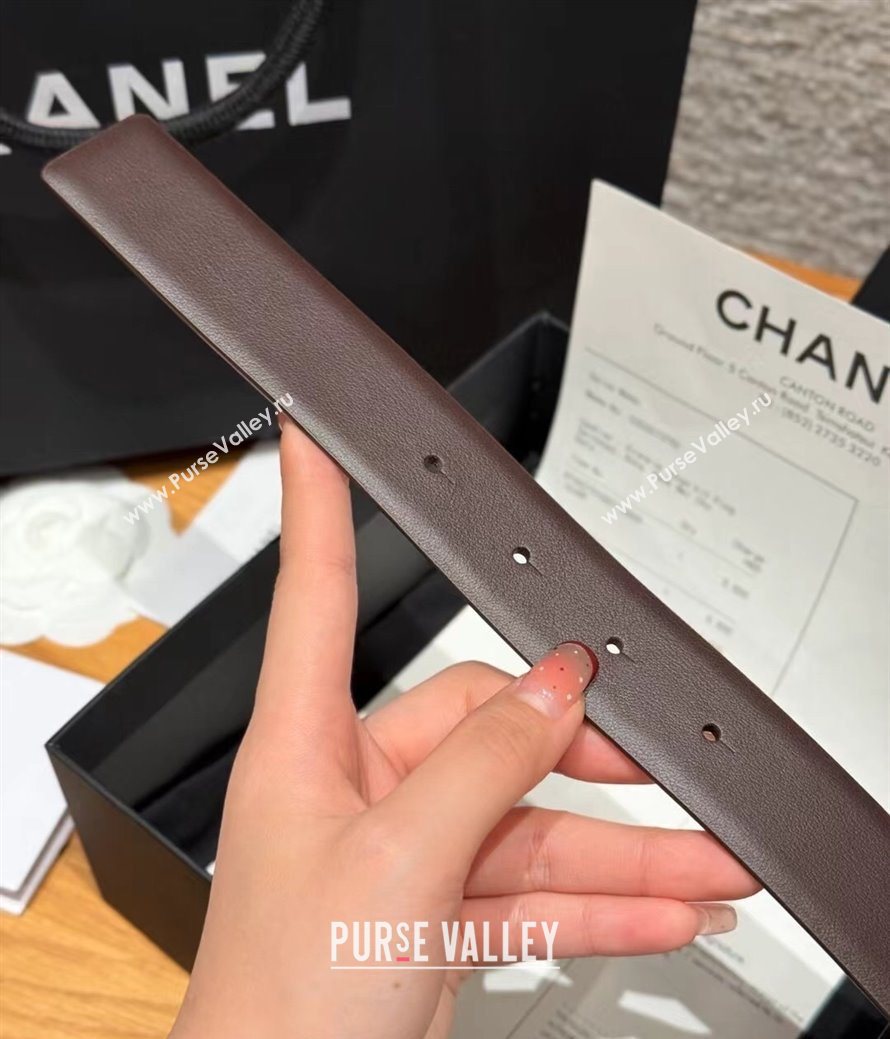 Chanel Calfskin Leather Reversible Belt 3cm with CC Buckle Chocolate/Gold 2025 1231 (99-251231123)