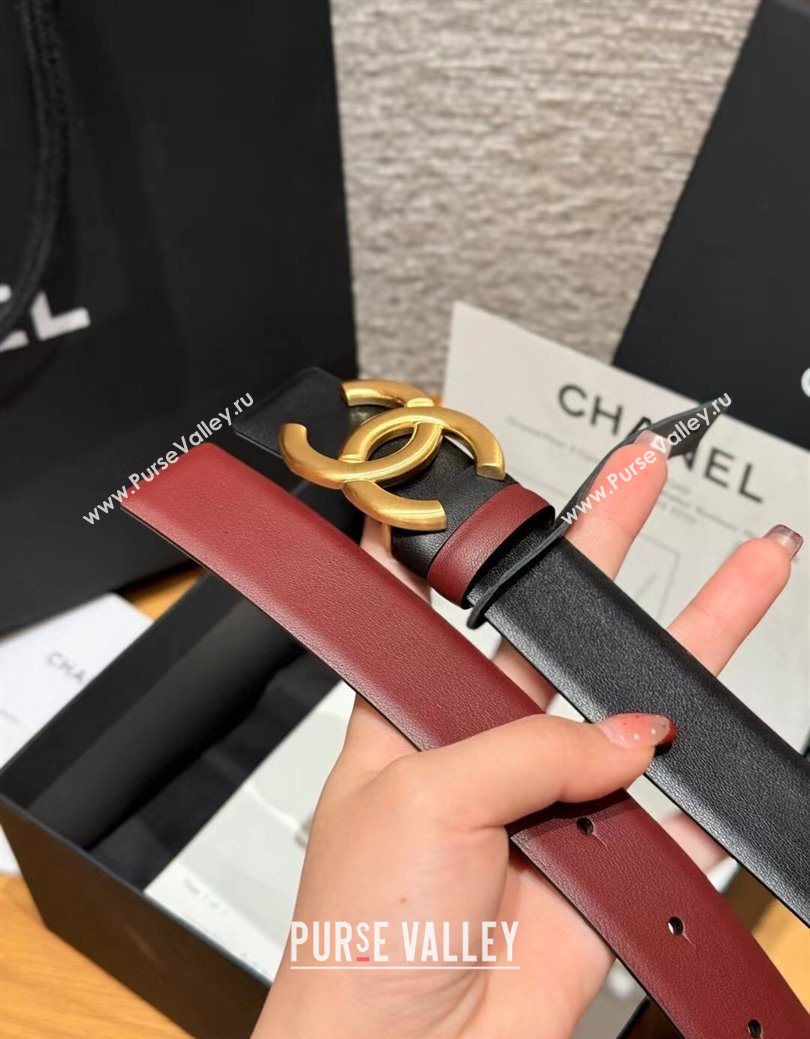 Chanel Calfskin Leather Reversible Belt 3cm with CC Buckle Black/Gold 2025 123101 (99-251231115)