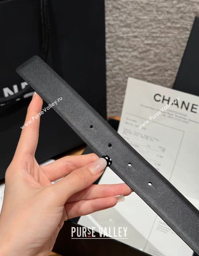 Chanel Calfskin Leather Reversible Belt 3cm with CC Buckle Black/Gold 2025 123101 (99-251231115)