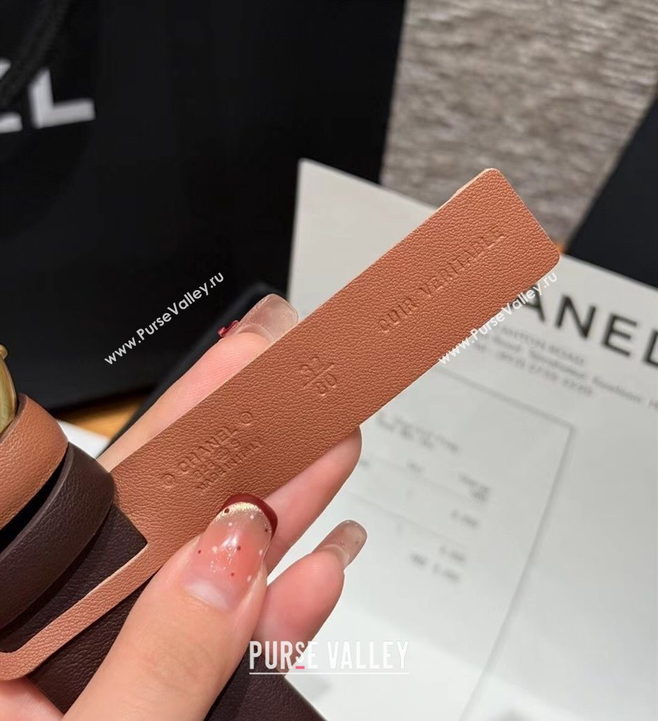 Chanel Calfskin Leather Reversible Belt 3cm with CC Buckle Chocolate/Gold 2025 1231 (99-251231123)
