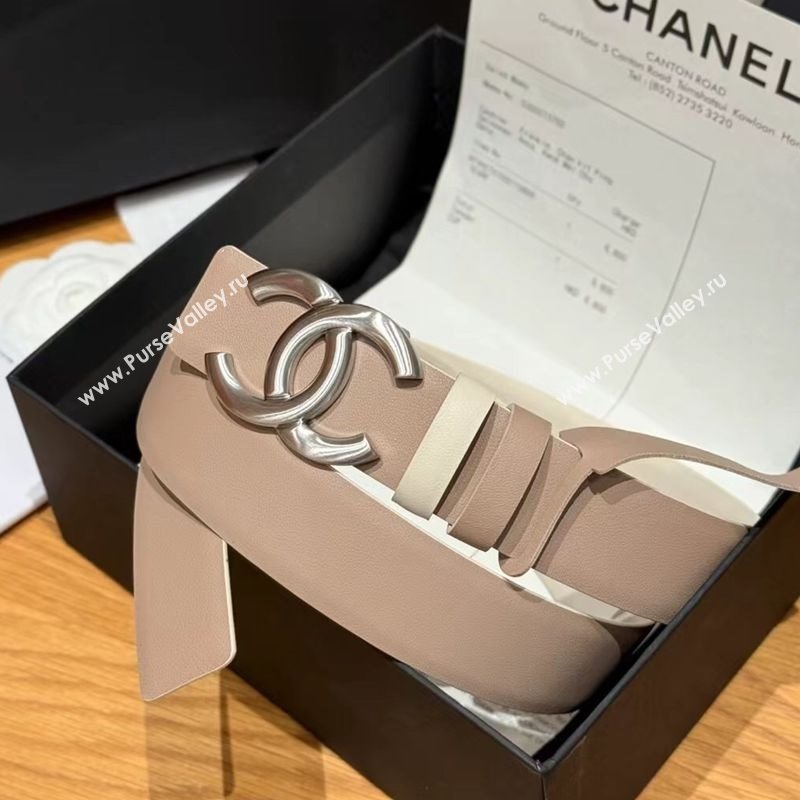 Chanel Calfskin Leather Reversible Belt 3cm with CC Buckle Nude/Silver 2025 1231 (99-251231124)