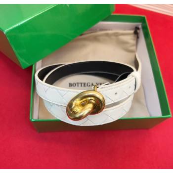 Bottega Veneta Intrecciato Leather Belt 2cm with Knot Buckle White/Gold 2025 BV26010402 (99-260104051)
