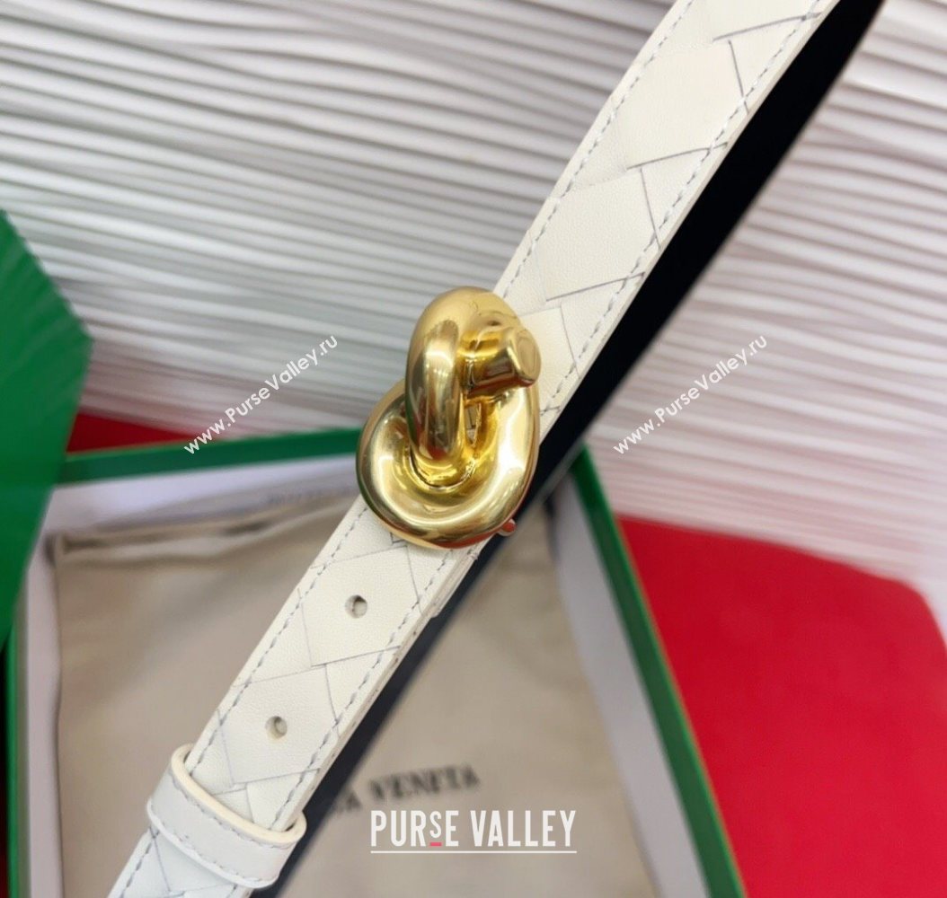 Bottega Veneta Intrecciato Leather Belt 2cm with Knot Buckle White/Gold 2025 BV26010402 (99-260104051)