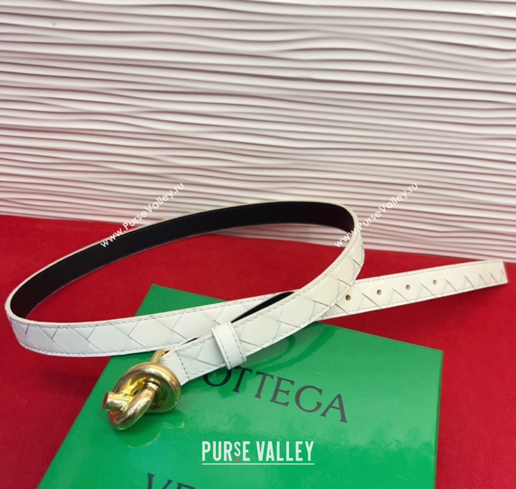 Bottega Veneta Intrecciato Leather Belt 2cm with Knot Buckle White/Gold 2025 BV26010402 (99-260104051)