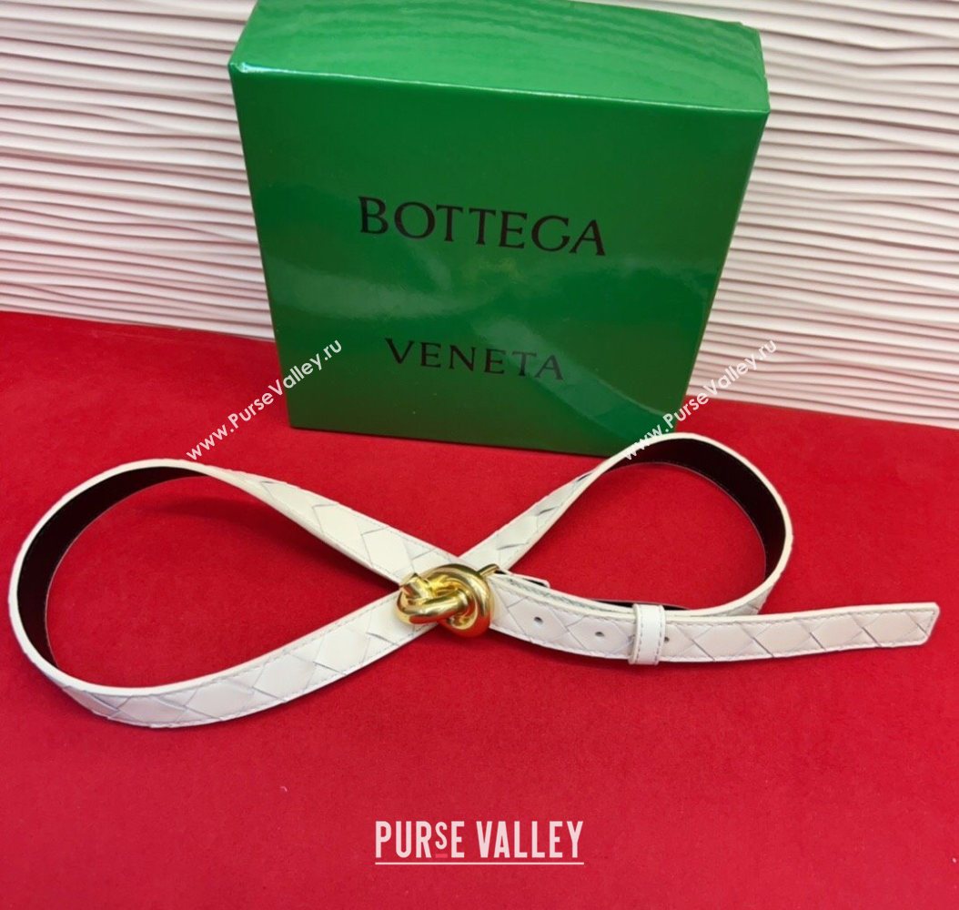 Bottega Veneta Intrecciato Leather Belt 2cm with Knot Buckle White/Gold 2025 BV26010402 (99-260104051)