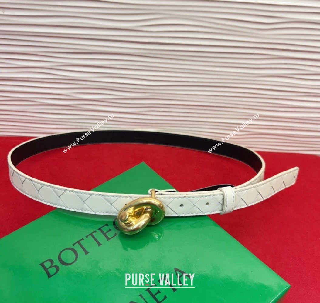 Bottega Veneta Intrecciato Leather Belt 2cm with Knot Buckle White/Gold 2025 BV26010402 (99-260104051)
