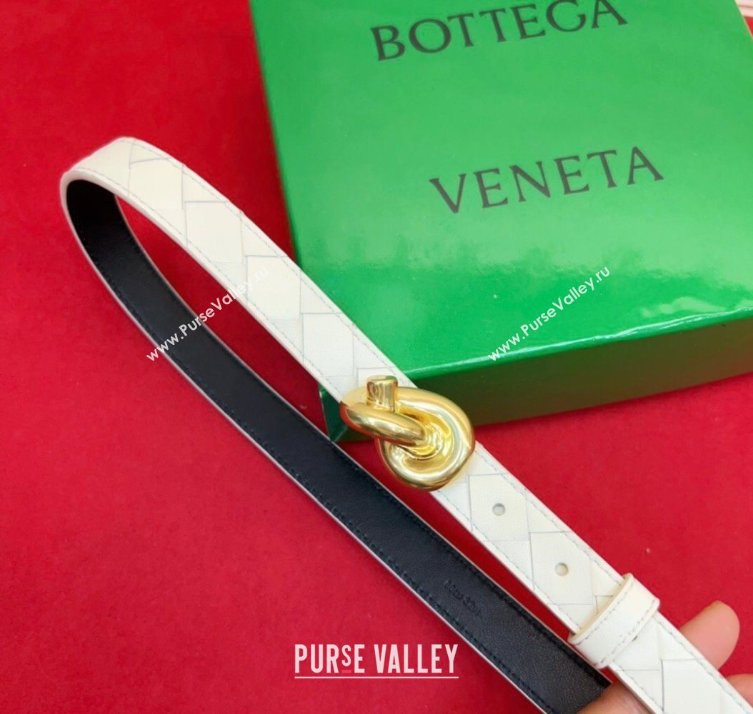 Bottega Veneta Intrecciato Leather Belt 2cm with Knot Buckle White/Gold 2025 BV26010402 (99-260104051)