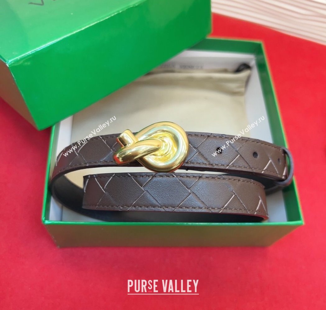 Bottega Veneta Intrecciato Leather Belt 2cm with Knot Buckle Coffee/Gold 2025 BV26010402 (99-260104053)