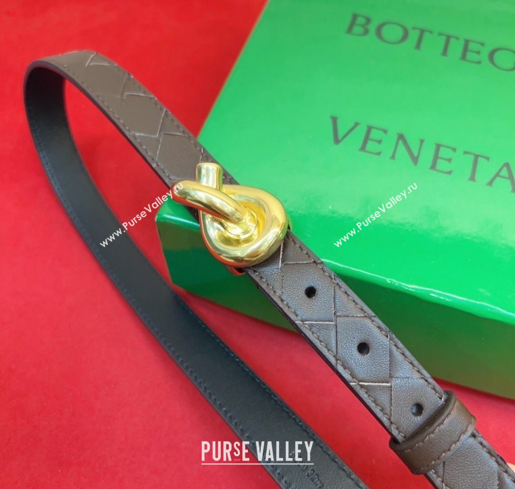Bottega Veneta Intrecciato Leather Belt 2cm with Knot Buckle Coffee/Gold 2025 BV26010402 (99-260104053)