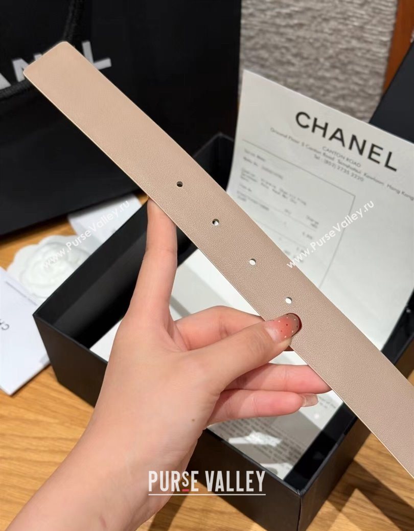 Chanel Calfskin Leather Reversible Belt 3cm with CC Buckle Nude/Silver 2025 1231 (99-251231124)