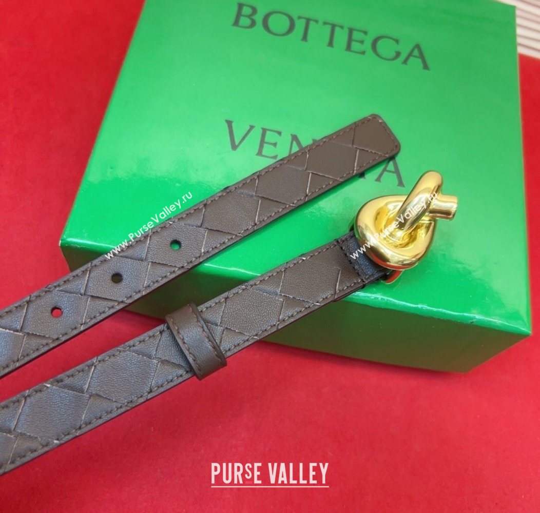 Bottega Veneta Intrecciato Leather Belt 2cm with Knot Buckle Coffee/Gold 2025 BV26010402 (99-260104053)