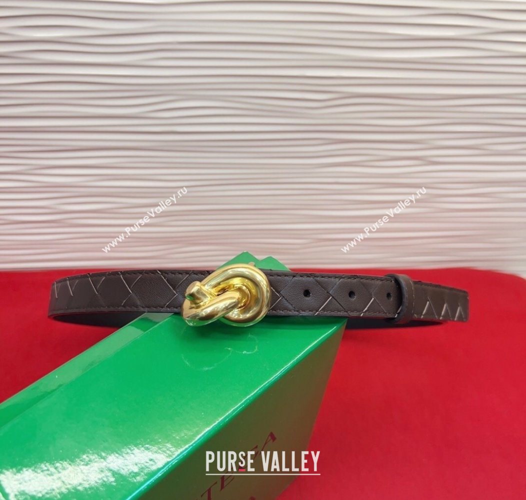 Bottega Veneta Intrecciato Leather Belt 2cm with Knot Buckle Coffee/Gold 2025 BV26010402 (99-260104053)