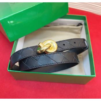 Bottega Veneta Intrecciato Leather Belt 2cm with Knot Buckle Black/Gold 2025 BV26010402 (99-260104055)