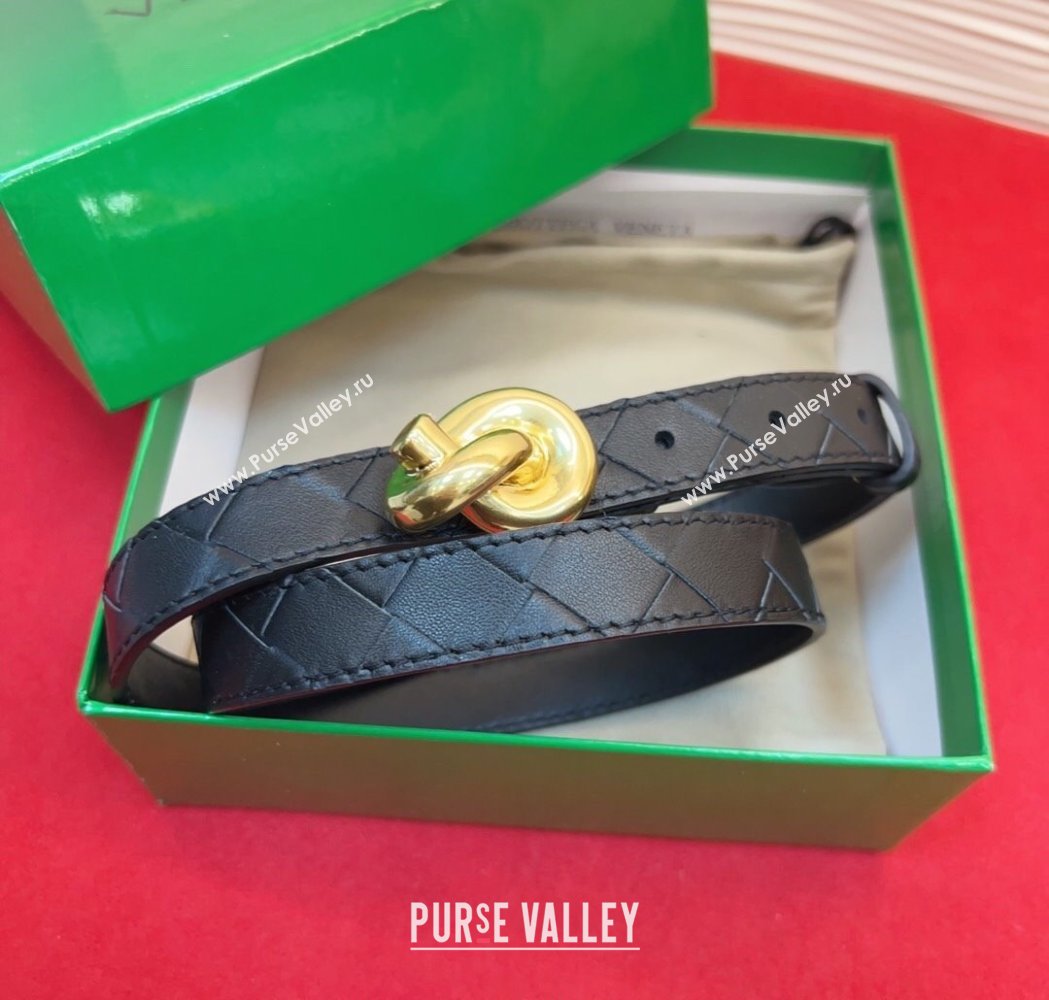 Bottega Veneta Intrecciato Leather Belt 2cm with Knot Buckle Black/Gold 2025 BV26010402 (99-260104055)