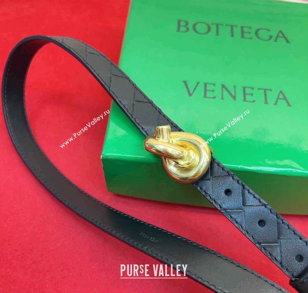Bottega Veneta Intrecciato Leather Belt 2cm with Knot Buckle Black/Gold 2025 BV26010402 (99-260104055)