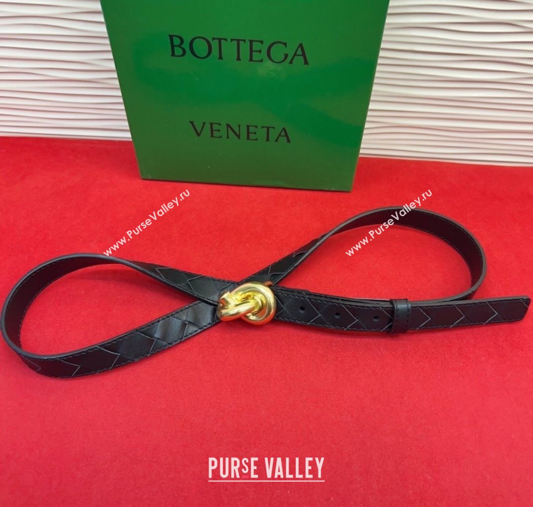Bottega Veneta Intrecciato Leather Belt 2cm with Knot Buckle Black/Gold 2025 BV26010402 (99-260104055)