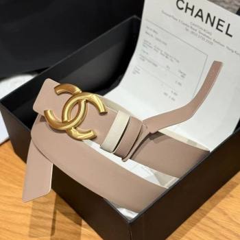 Chanel Calfskin Leather Reversible Belt 3cm with CC Buckle Nude/Gold 2025 1231 (99-251231125)