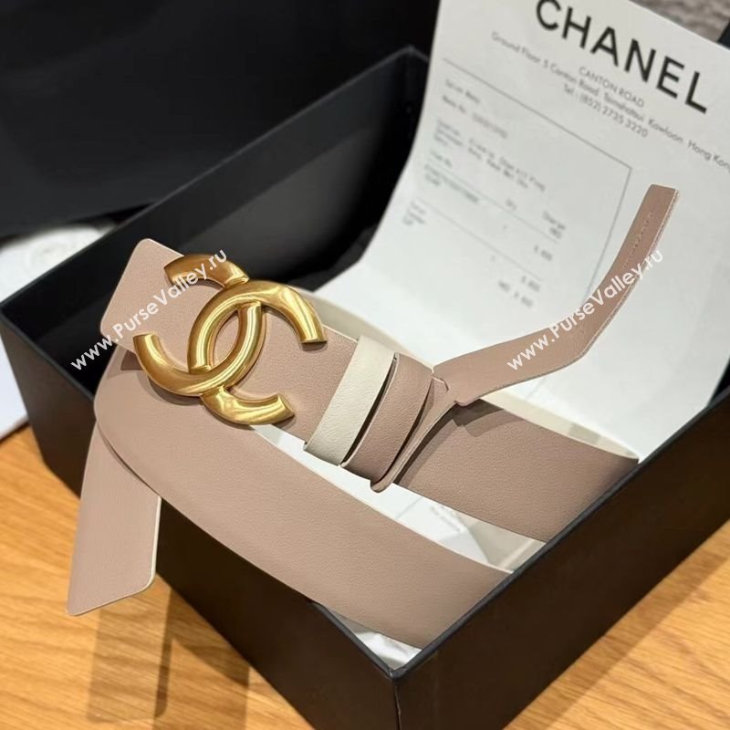 Chanel Calfskin Leather Reversible Belt 3cm with CC Buckle Nude/Gold 2025 1231 (99-251231125)