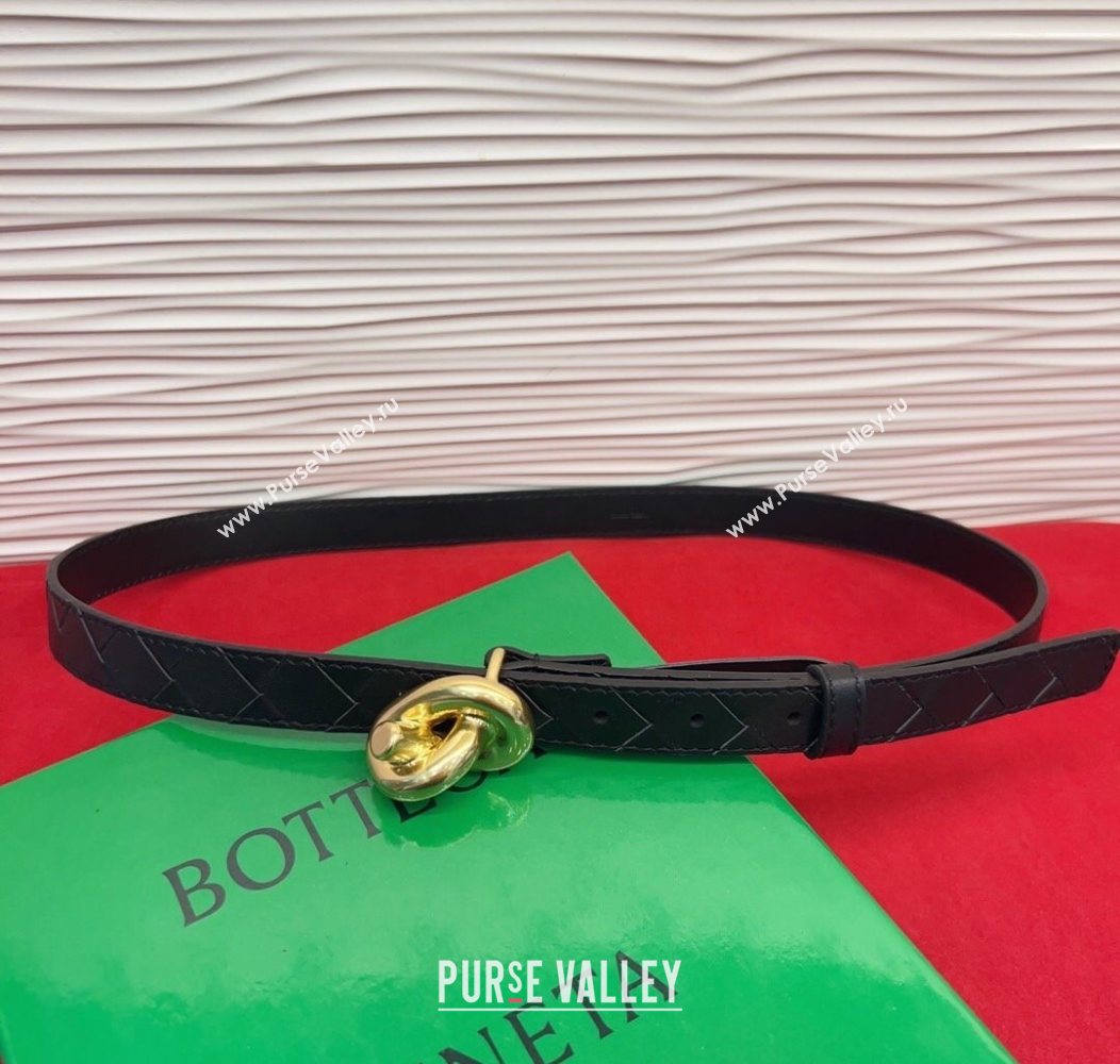 Bottega Veneta Intrecciato Leather Belt 2cm with Knot Buckle Black/Gold 2025 BV26010402 (99-260104055)