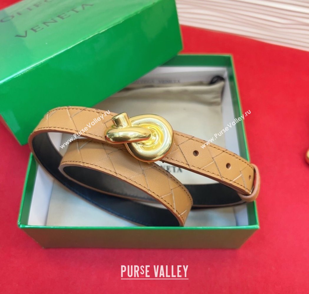 Bottega Veneta Intrecciato Leather Belt 2cm with Knot Buckle Beige/Gold 2025 BV26010402 (99-260104057)