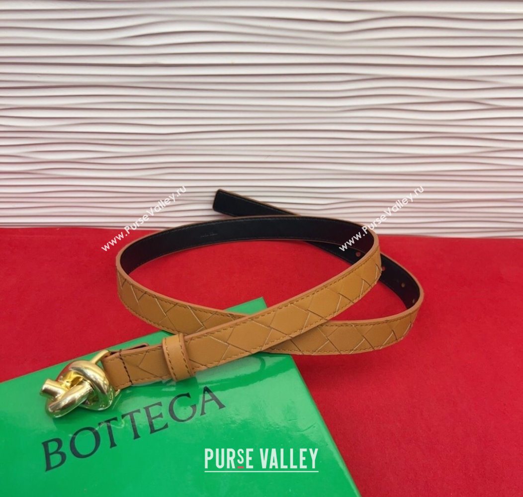 Bottega Veneta Intrecciato Leather Belt 2cm with Knot Buckle Beige/Gold 2025 BV26010402 (99-260104057)