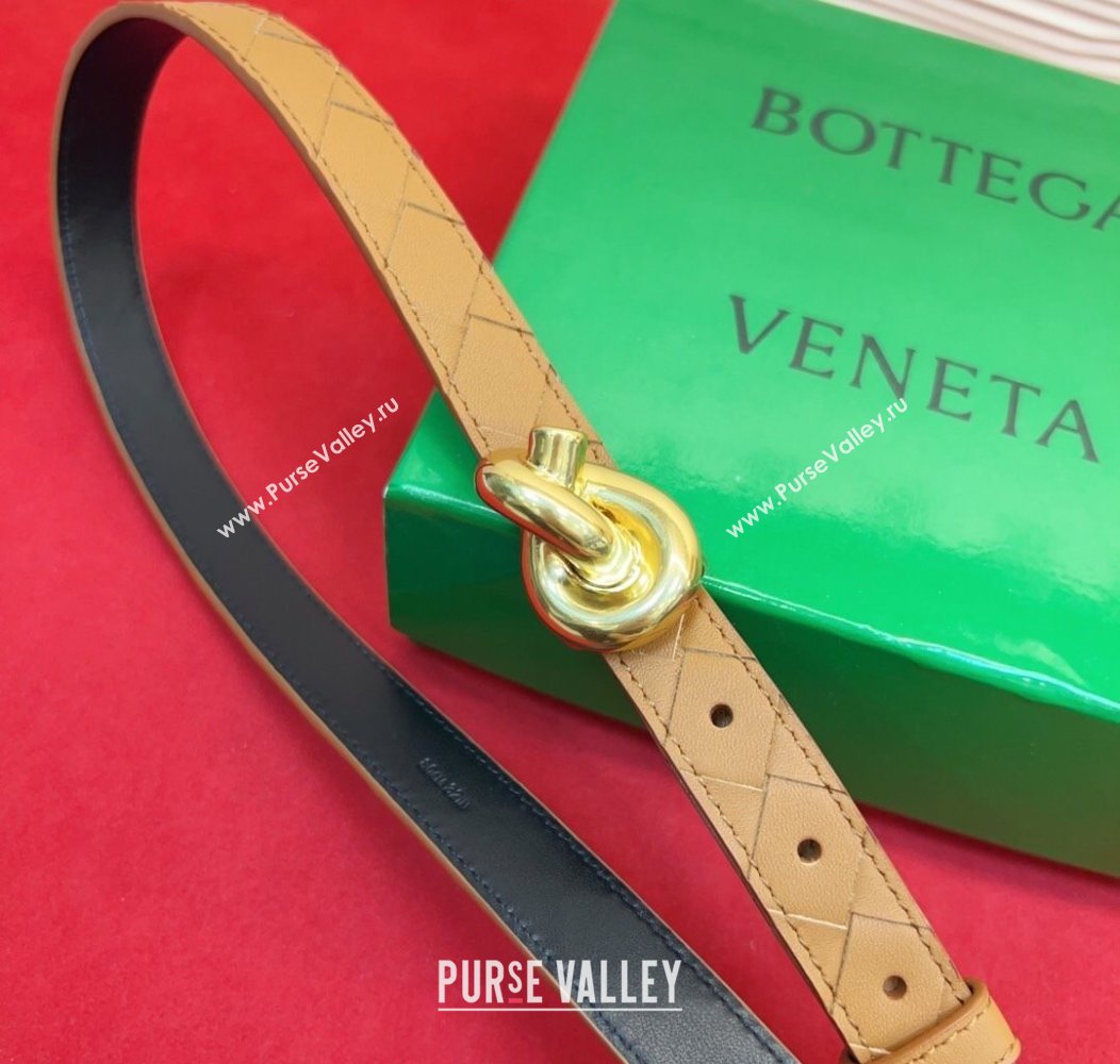Bottega Veneta Intrecciato Leather Belt 2cm with Knot Buckle Beige/Gold 2025 BV26010402 (99-260104057)