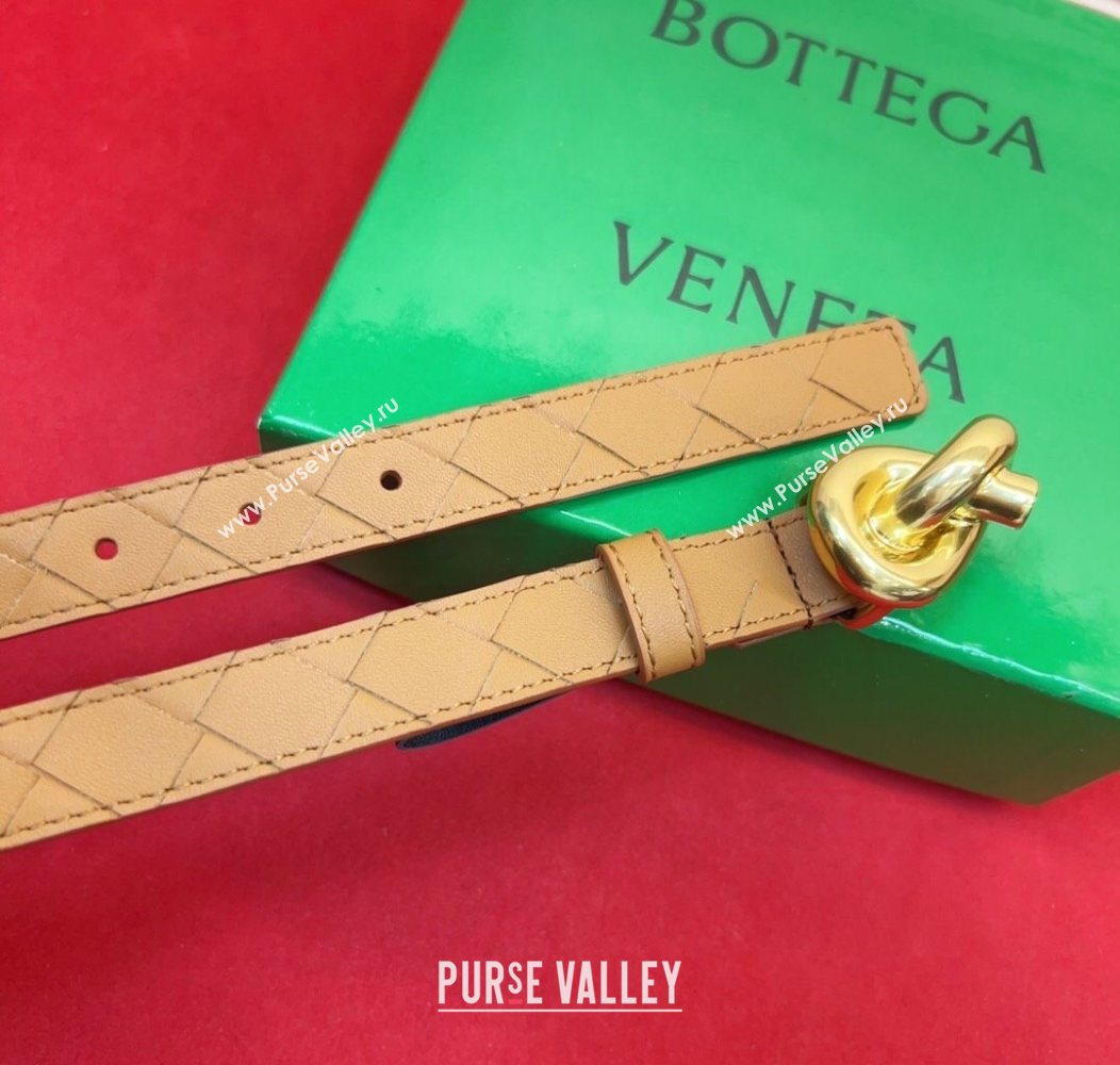 Bottega Veneta Intrecciato Leather Belt 2cm with Knot Buckle Beige/Gold 2025 BV26010402 (99-260104057)