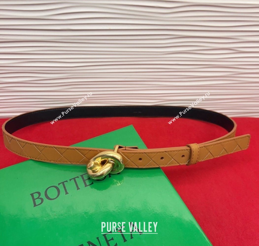 Bottega Veneta Intrecciato Leather Belt 2cm with Knot Buckle Beige/Gold 2025 BV26010402 (99-260104057)
