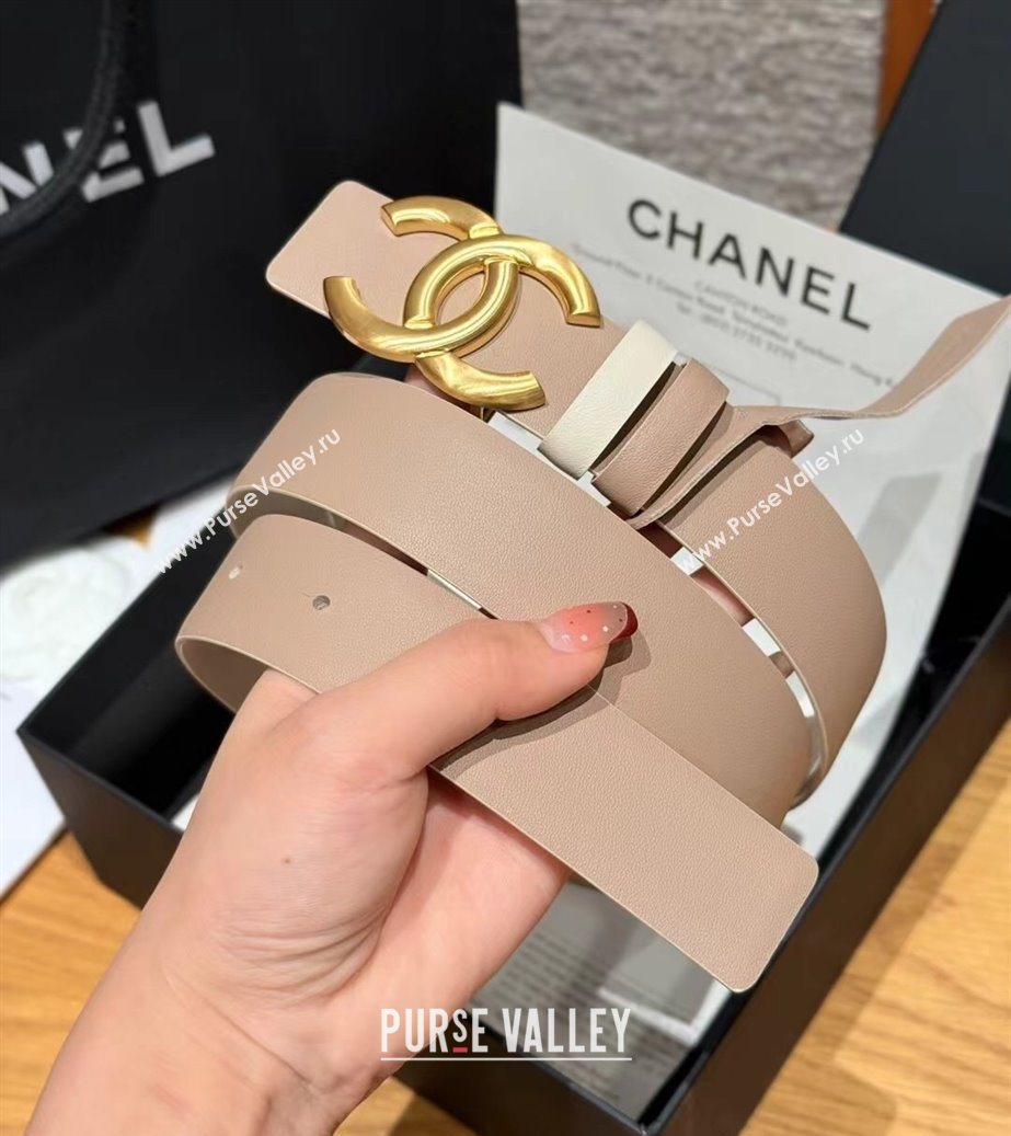 Chanel Calfskin Leather Reversible Belt 3cm with CC Buckle Nude/Gold 2025 1231 (99-251231125)