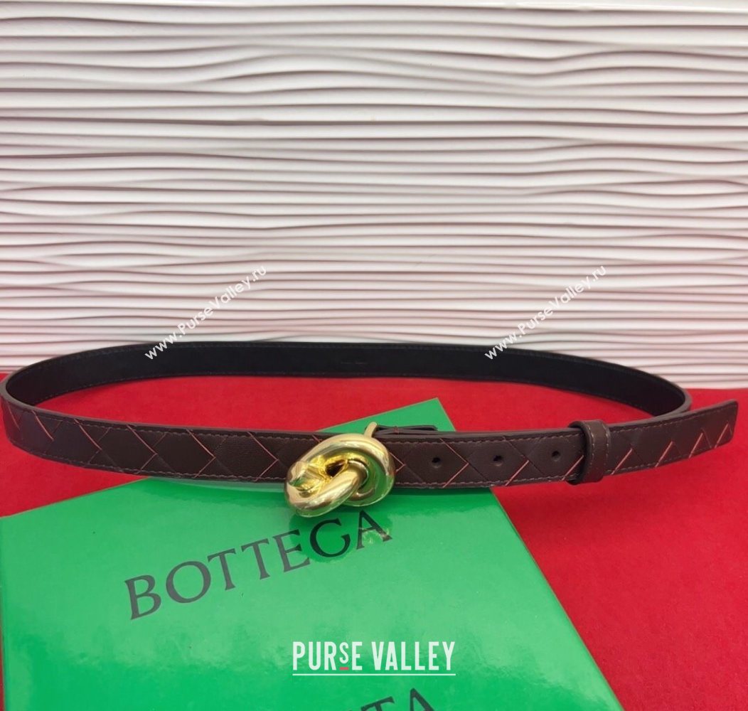 Bottega Veneta Intrecciato Leather Belt 2cm with Knot Buckle Burgundy/Gold 2025 BV26010402 (99-260104058)