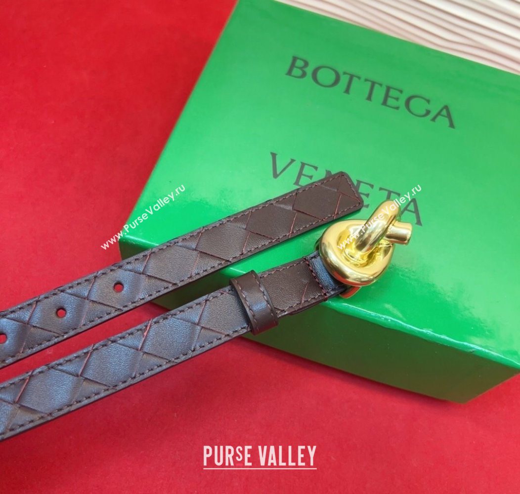 Bottega Veneta Intrecciato Leather Belt 2cm with Knot Buckle Burgundy/Gold 2025 BV26010402 (99-260104058)