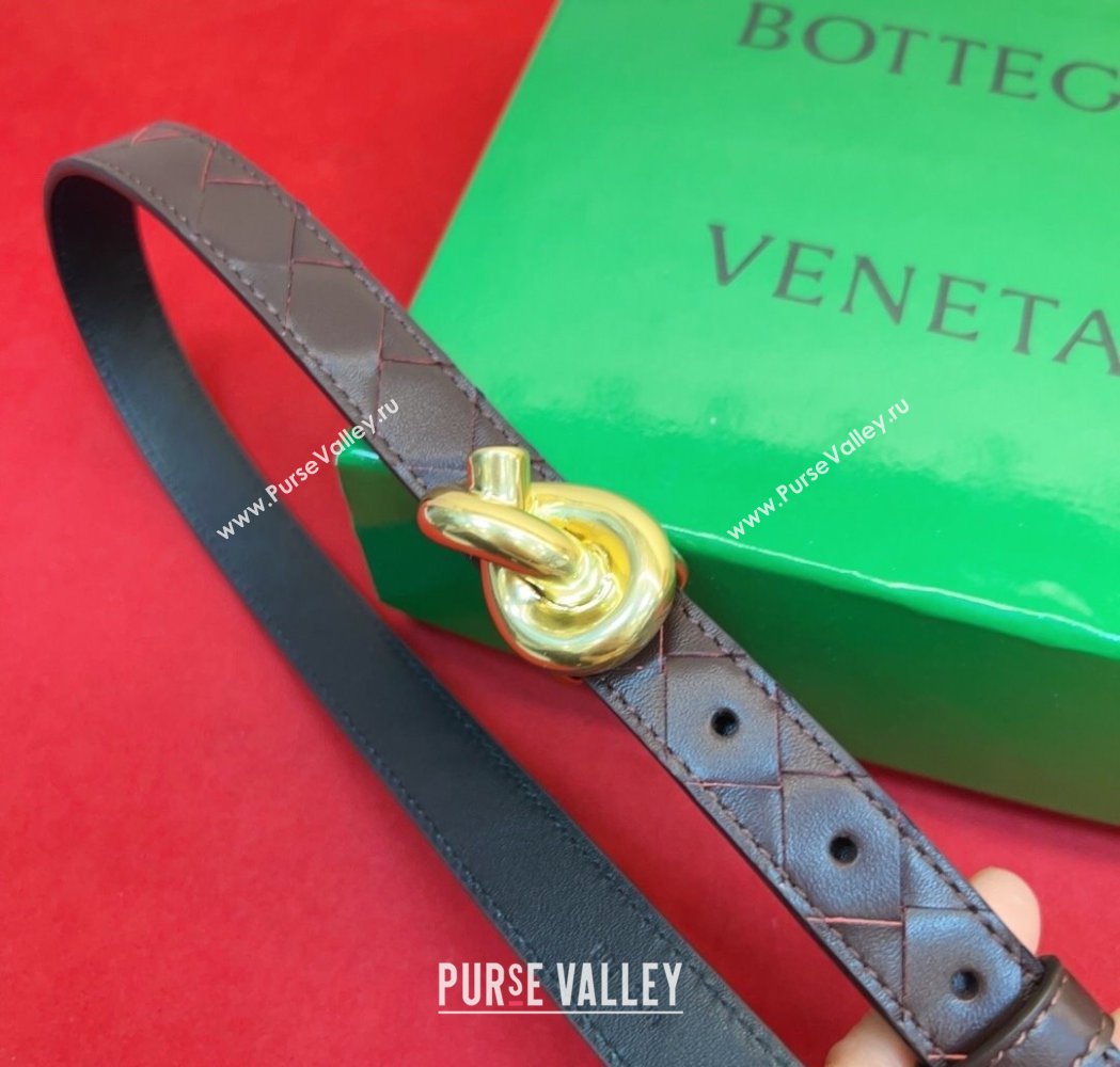 Bottega Veneta Intrecciato Leather Belt 2cm with Knot Buckle Burgundy/Gold 2025 BV26010402 (99-260104058)