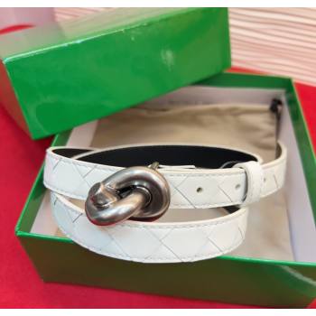 Bottega Veneta Intrecciato Leather Belt 2cm with Knot Buckle White/Silver 2025 BV26010402 (99-260104052)