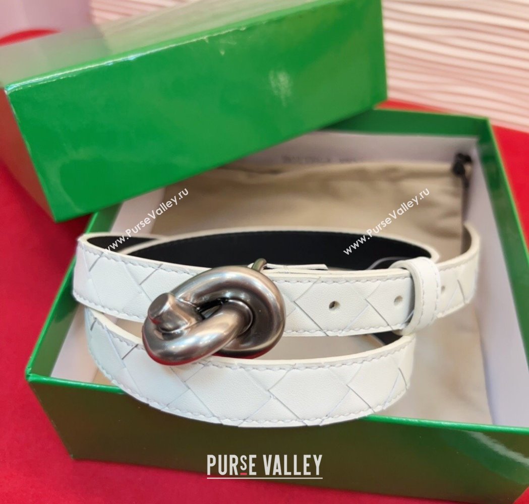 Bottega Veneta Intrecciato Leather Belt 2cm with Knot Buckle White/Silver 2025 BV26010402 (99-260104052)