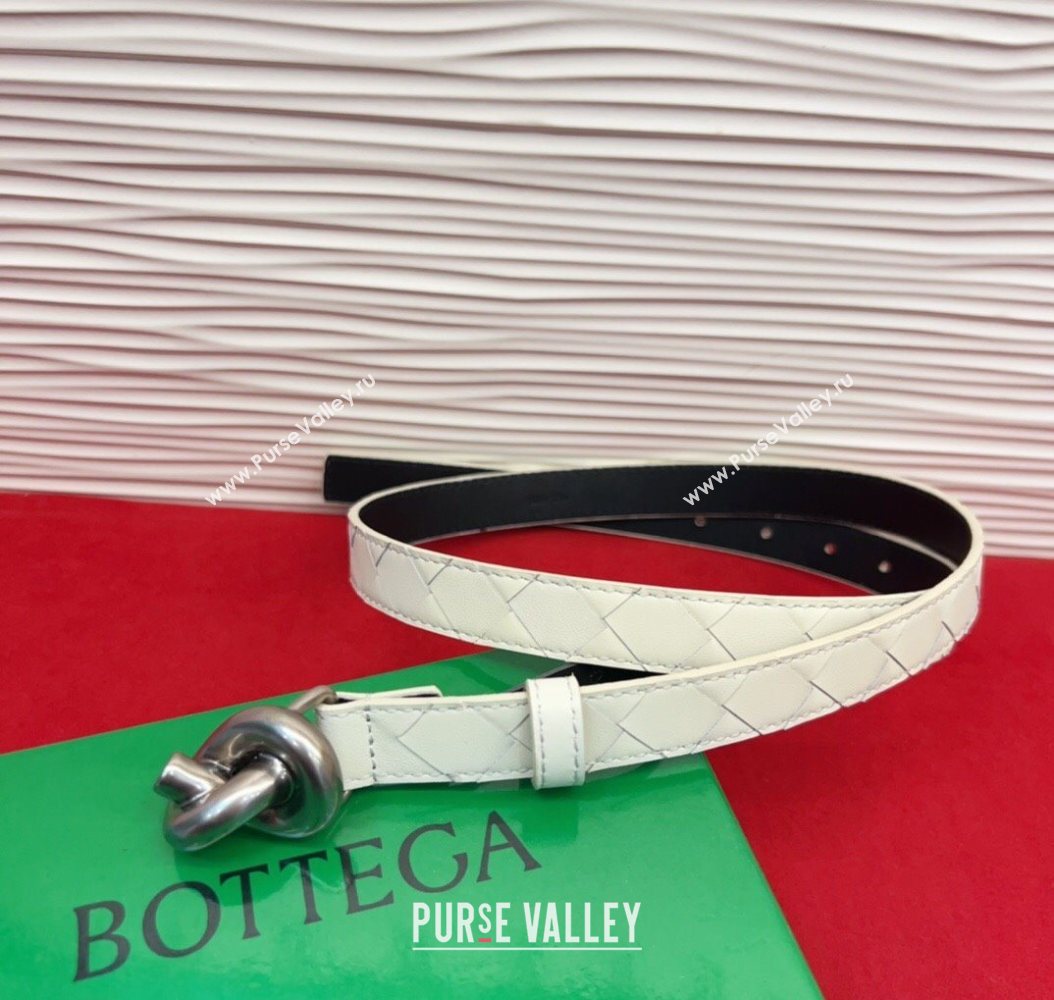 Bottega Veneta Intrecciato Leather Belt 2cm with Knot Buckle White/Silver 2025 BV26010402 (99-260104052)