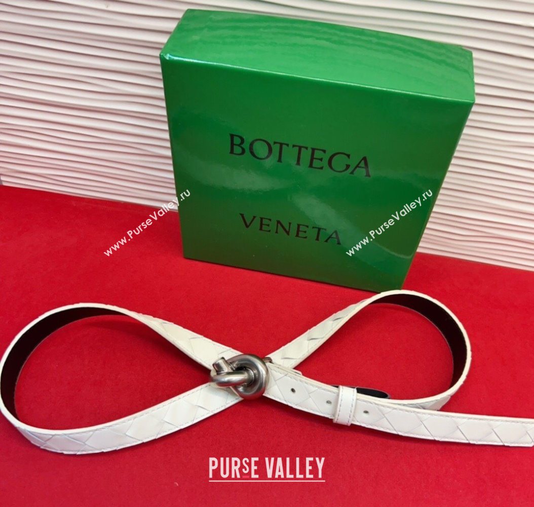Bottega Veneta Intrecciato Leather Belt 2cm with Knot Buckle White/Silver 2025 BV26010402 (99-260104052)
