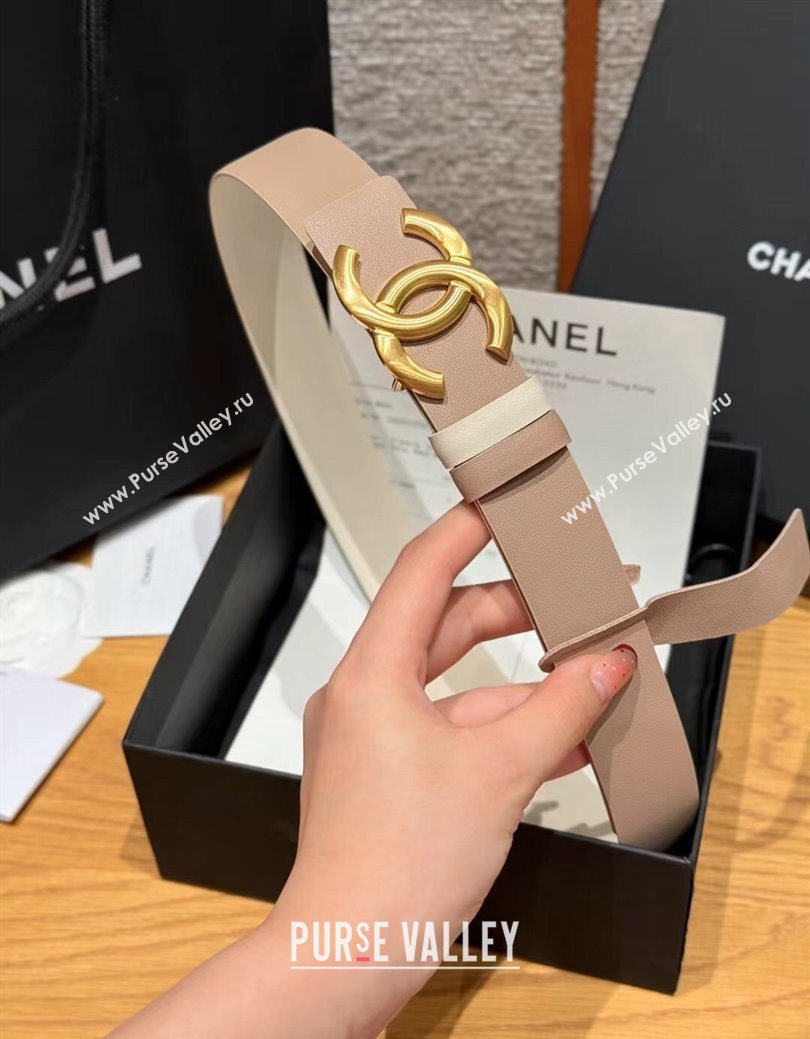 Chanel Calfskin Leather Reversible Belt 3cm with CC Buckle Nude/Gold 2025 1231 (99-251231125)