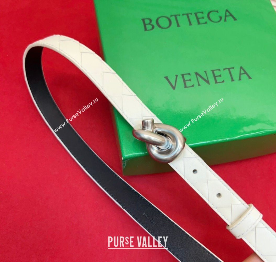 Bottega Veneta Intrecciato Leather Belt 2cm with Knot Buckle White/Silver 2025 BV26010402 (99-260104052)