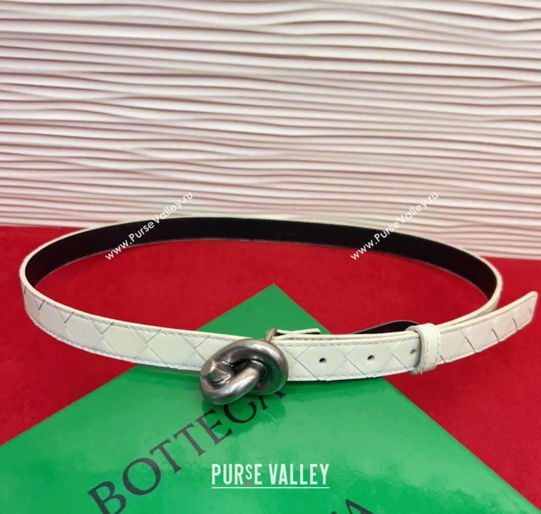 Bottega Veneta Intrecciato Leather Belt 2cm with Knot Buckle White/Silver 2025 BV26010402 (99-260104052)