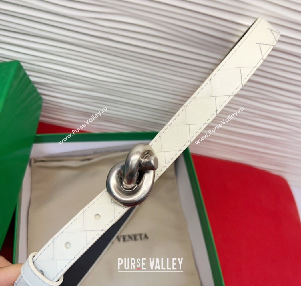 Bottega Veneta Intrecciato Leather Belt 2cm with Knot Buckle White/Silver 2025 BV26010402 (99-260104052)