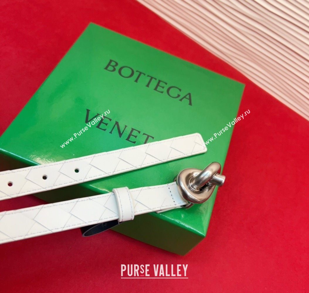 Bottega Veneta Intrecciato Leather Belt 2cm with Knot Buckle White/Silver 2025 BV26010402 (99-260104052)