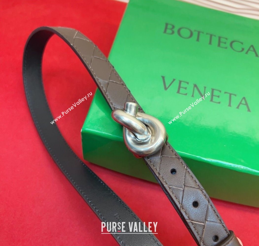 Bottega Veneta Intrecciato Leather Belt 2cm with Knot Buckle Coffee/Silver 2025 BV26010402 (99-260104054)