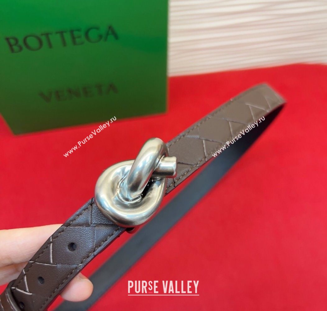 Bottega Veneta Intrecciato Leather Belt 2cm with Knot Buckle Coffee/Silver 2025 BV26010402 (99-260104054)