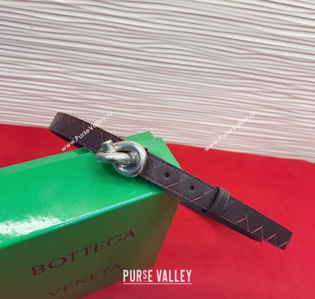 Bottega Veneta Intrecciato Leather Belt 2cm with Knot Buckle Coffee/Silver 2025 BV26010402 (99-260104054)