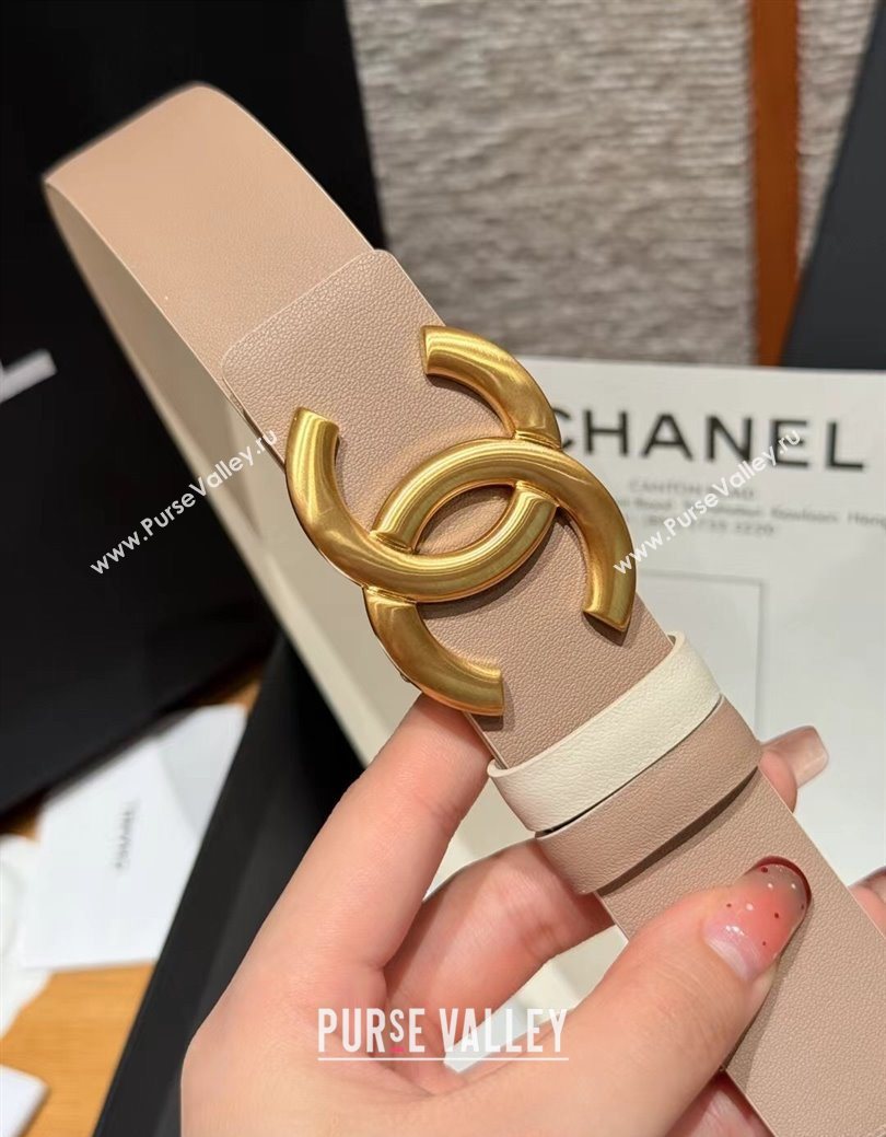 Chanel Calfskin Leather Reversible Belt 3cm with CC Buckle Nude/Gold 2025 1231 (99-251231125)