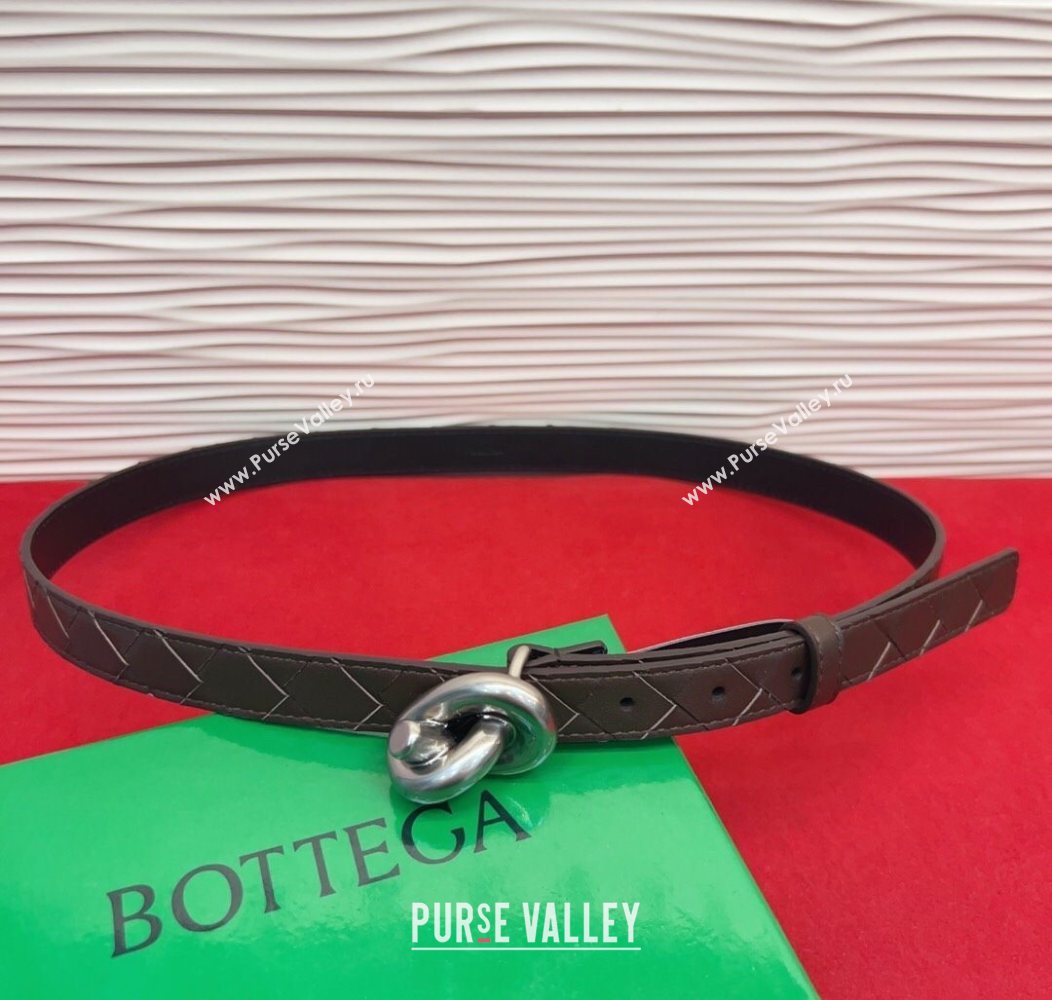 Bottega Veneta Intrecciato Leather Belt 2cm with Knot Buckle Coffee/Silver 2025 BV26010402 (99-260104054)