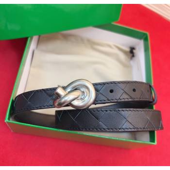 Bottega Veneta Intrecciato Leather Belt 2cm with Knot Buckle Black/Silver 2025 BV26010402 (99-260104056)