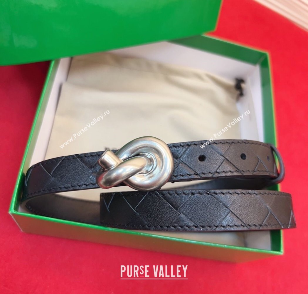 Bottega Veneta Intrecciato Leather Belt 2cm with Knot Buckle Black/Silver 2025 BV26010402 (99-260104056)