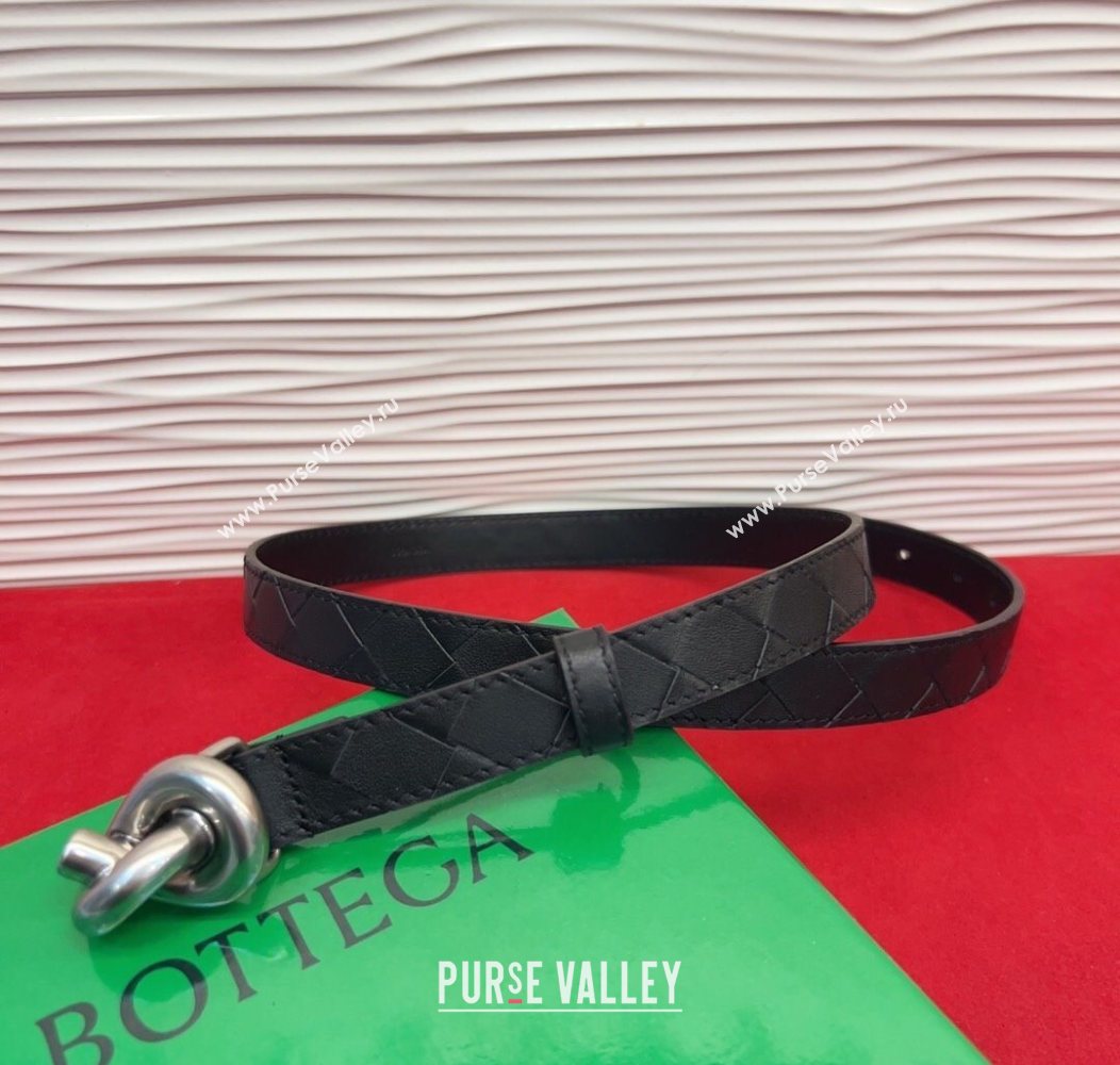 Bottega Veneta Intrecciato Leather Belt 2cm with Knot Buckle Black/Silver 2025 BV26010402 (99-260104056)